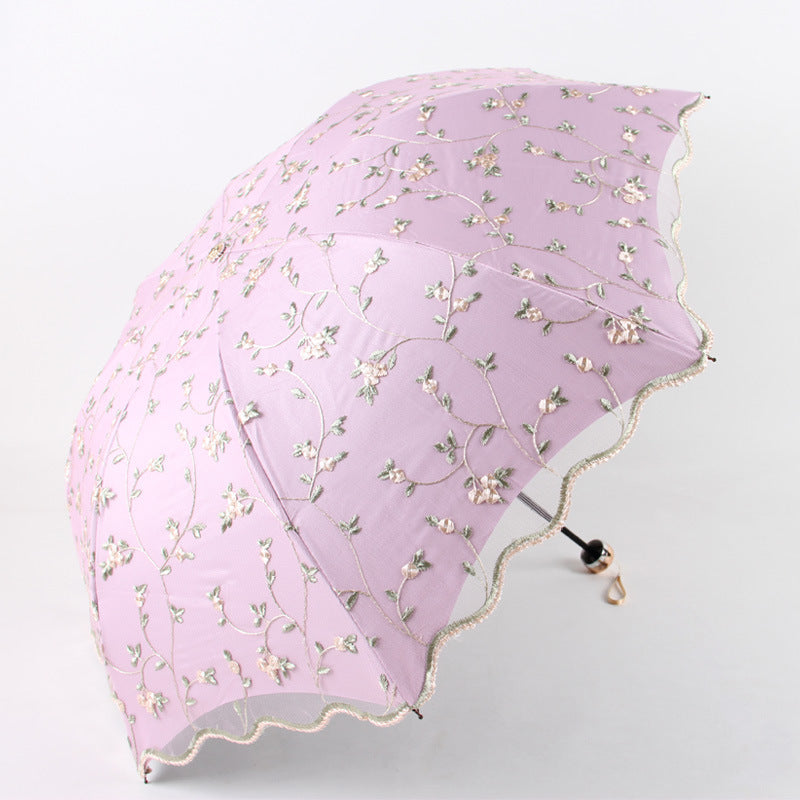 Aurora Three-fold Lace Embroidered Umbrella