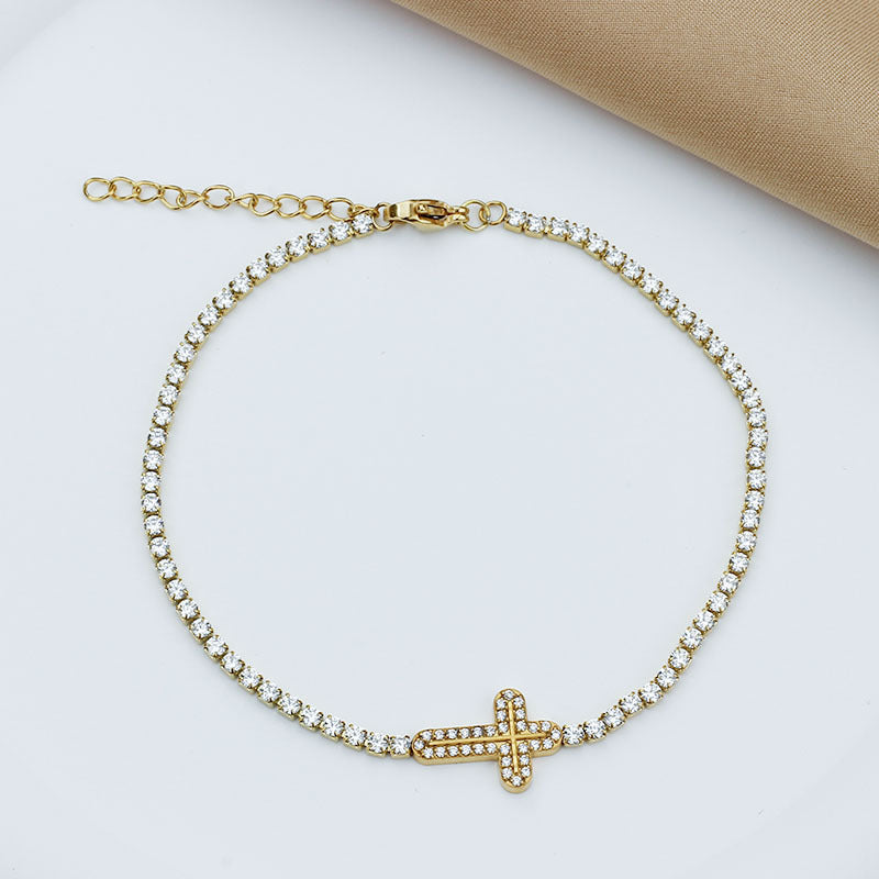 Diamond Encrusted Zircon Cross Bracelet