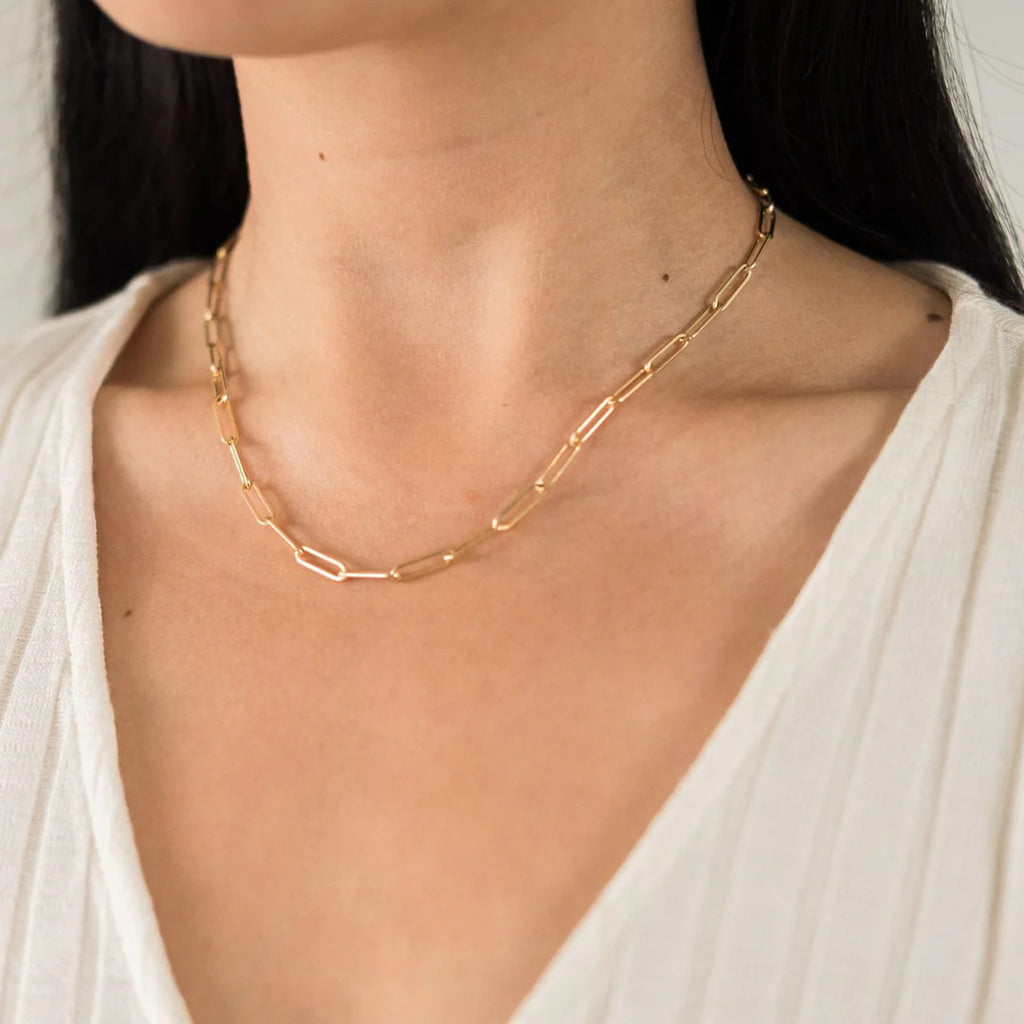 Stainless Steel Gold Plated Paperclip Necklace