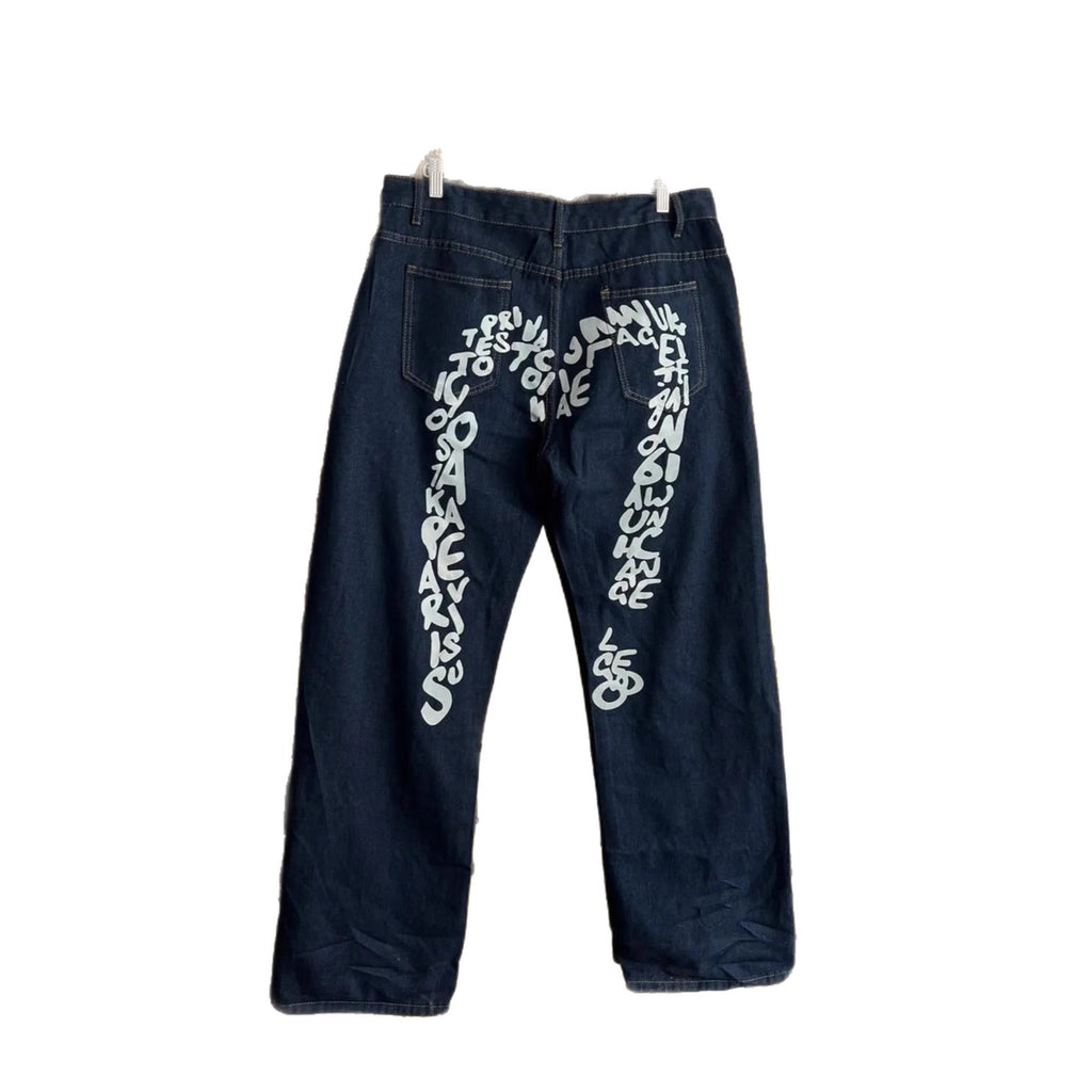 Letter Print Loose Straight-Leg Pants