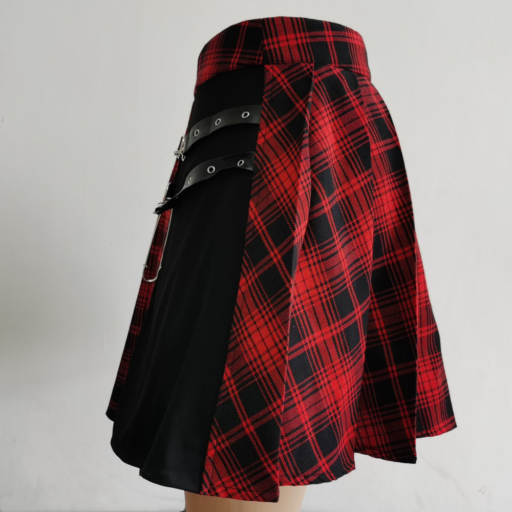 Gothic Black and White/Red Checkered Skirt