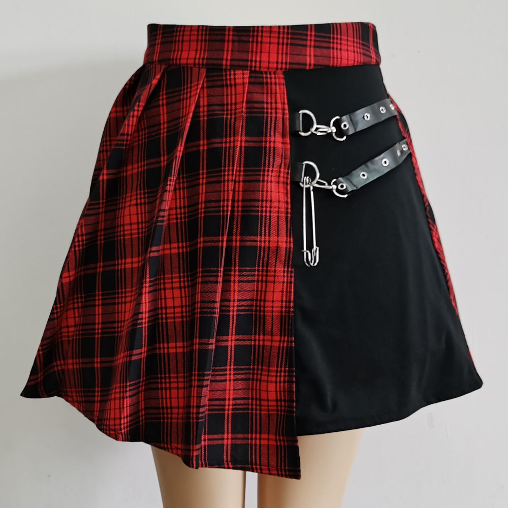 Gothic Black and White/Red Checkered Skirt