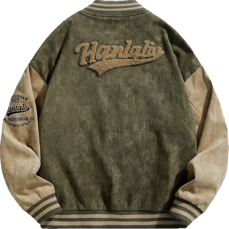 Leather suede baseball jersey