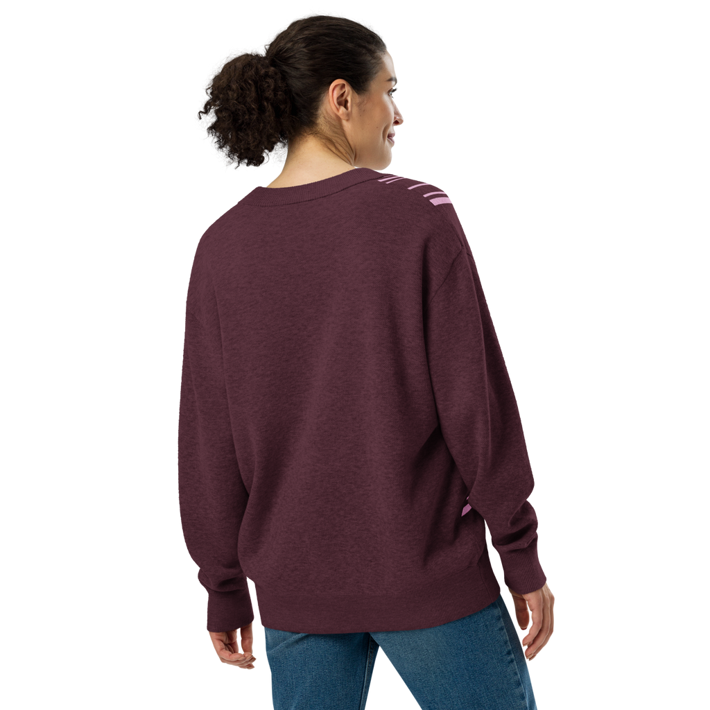 Burgundy-pink plaid Knitted cardigan