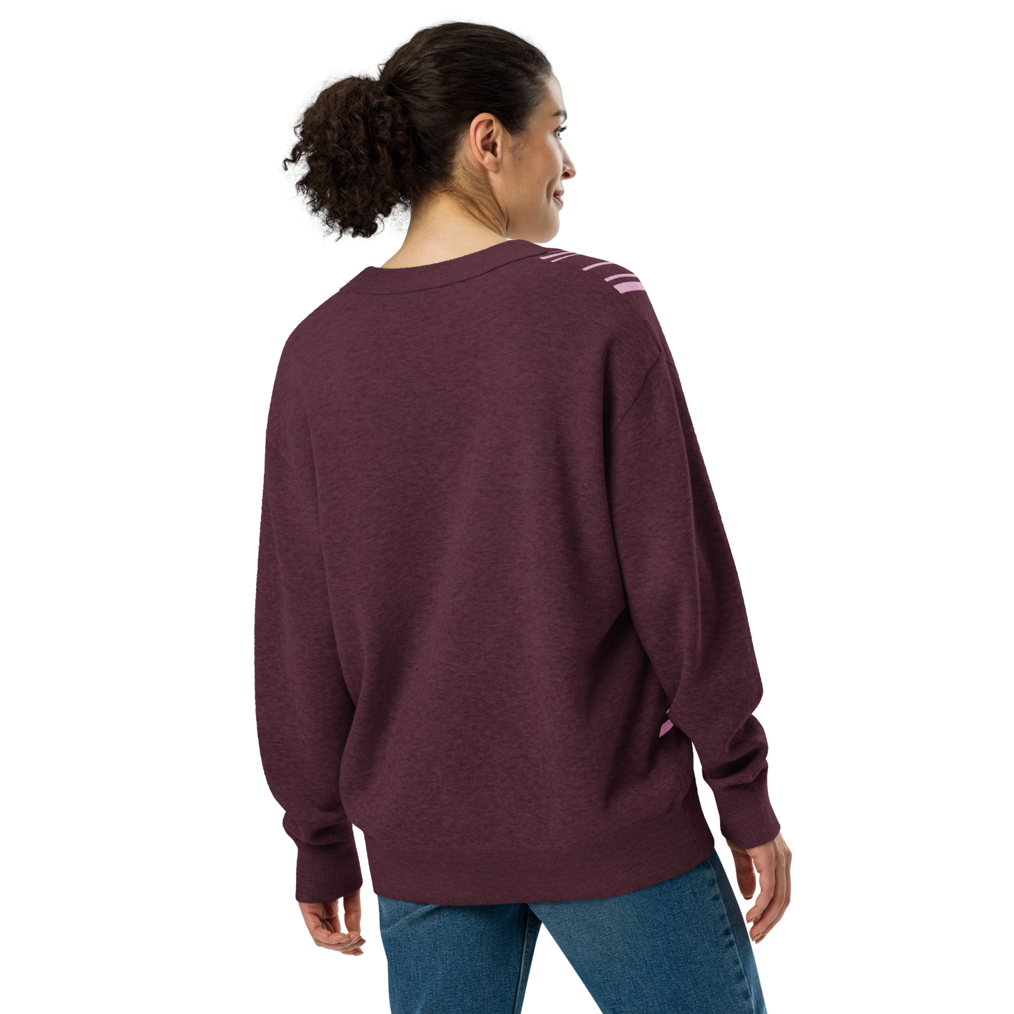 Burgundy-pink plaid Knitted cardigan