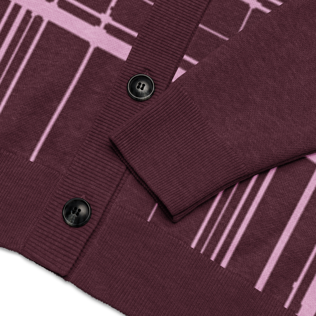 Burgundy-pink plaid Knitted cardigan