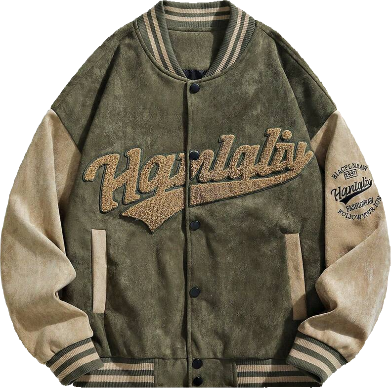 Leather suede baseball jersey